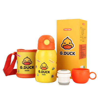 G.DUCK kids小黄鸭儿童保温杯一杯双盖316不锈钢卡通水壶男女学生
