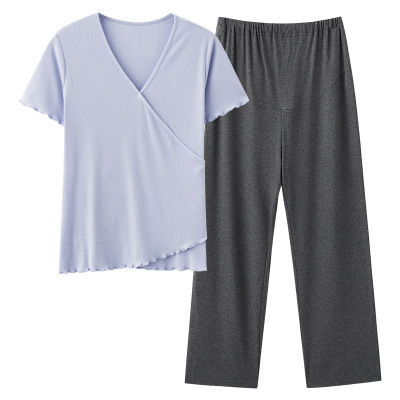 月子服睡衣女夏季莫代尔孕妇产后喂奶哺乳装短袖夏天可外穿家居服