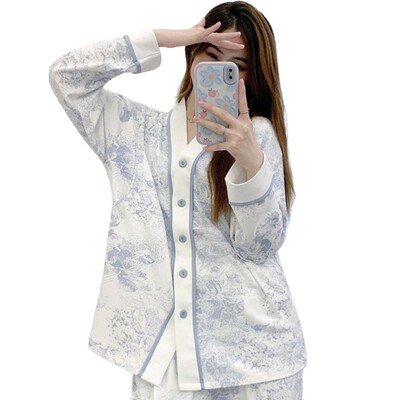 带胸垫月子服孕妇睡衣春夏薄款棉质春秋吸汗产后怀孕期喂奶哺乳衣