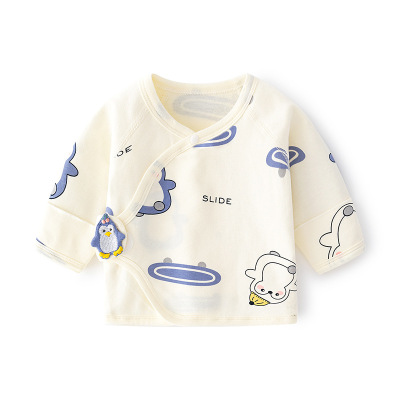 新生婴儿内衣服无骨纯棉春秋款魔术贴半背睡衣满月和尚服宝宝上衣